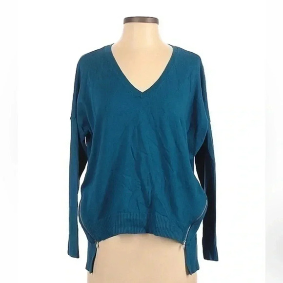 Express | Teal Sea Blue Zippered Sides Long Sleeve Sweater Size Small S Y2K - Picture 1 of 2